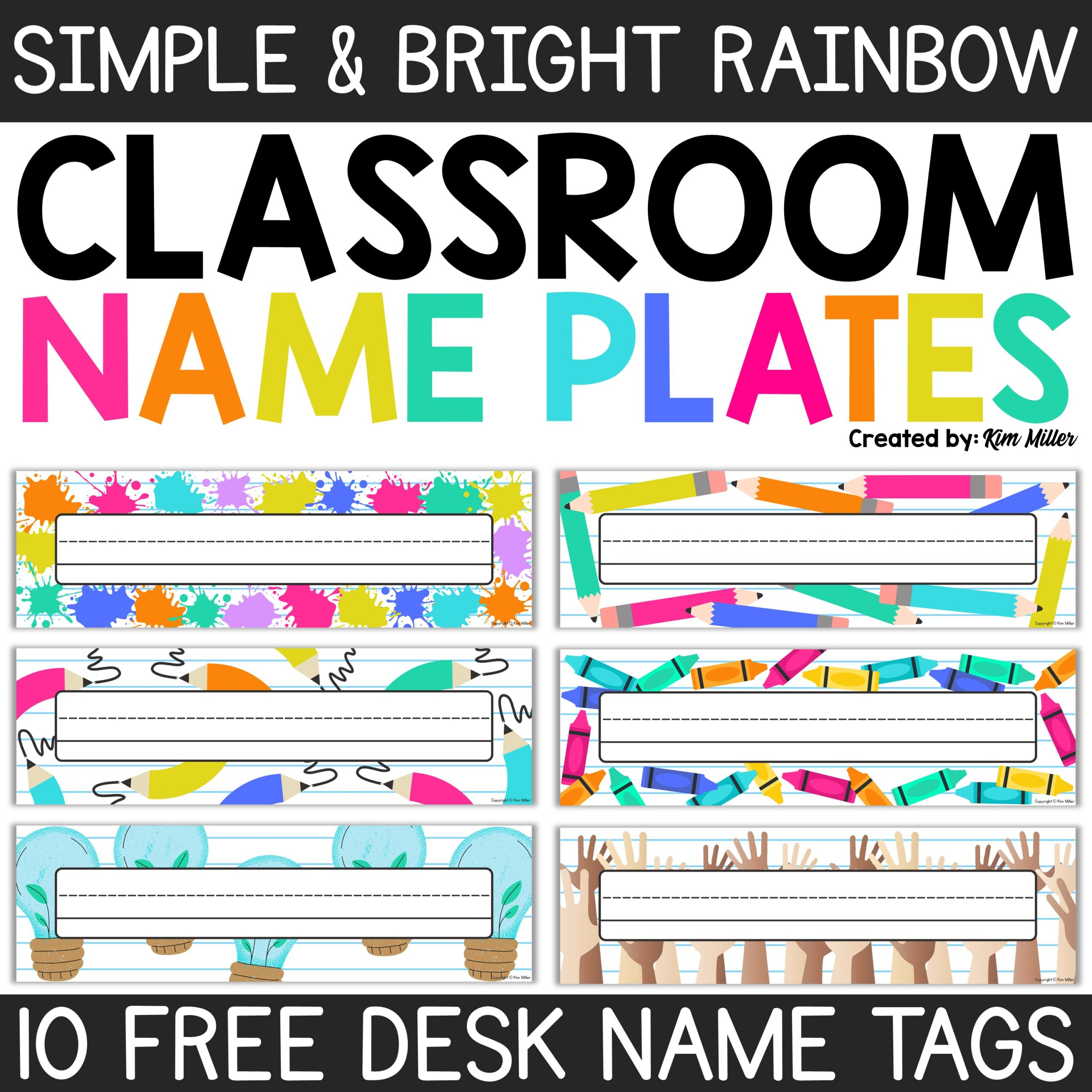 Free Desk Name Tags Bright Rainbow Classroom Decor Student Desk within Printable Name Tags For Desks