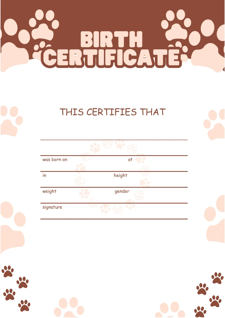 Free Dog Birth Certificate Template For Google Docs with Puppy Birth Certificate Free Printable