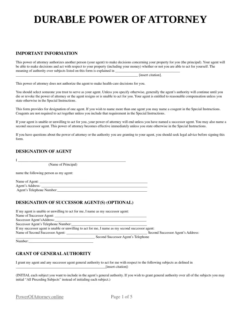 Free Durable (Financial) Power Of Attorney Forms And Templates pertaining to Printable Wills And Power Of Attorney Forms