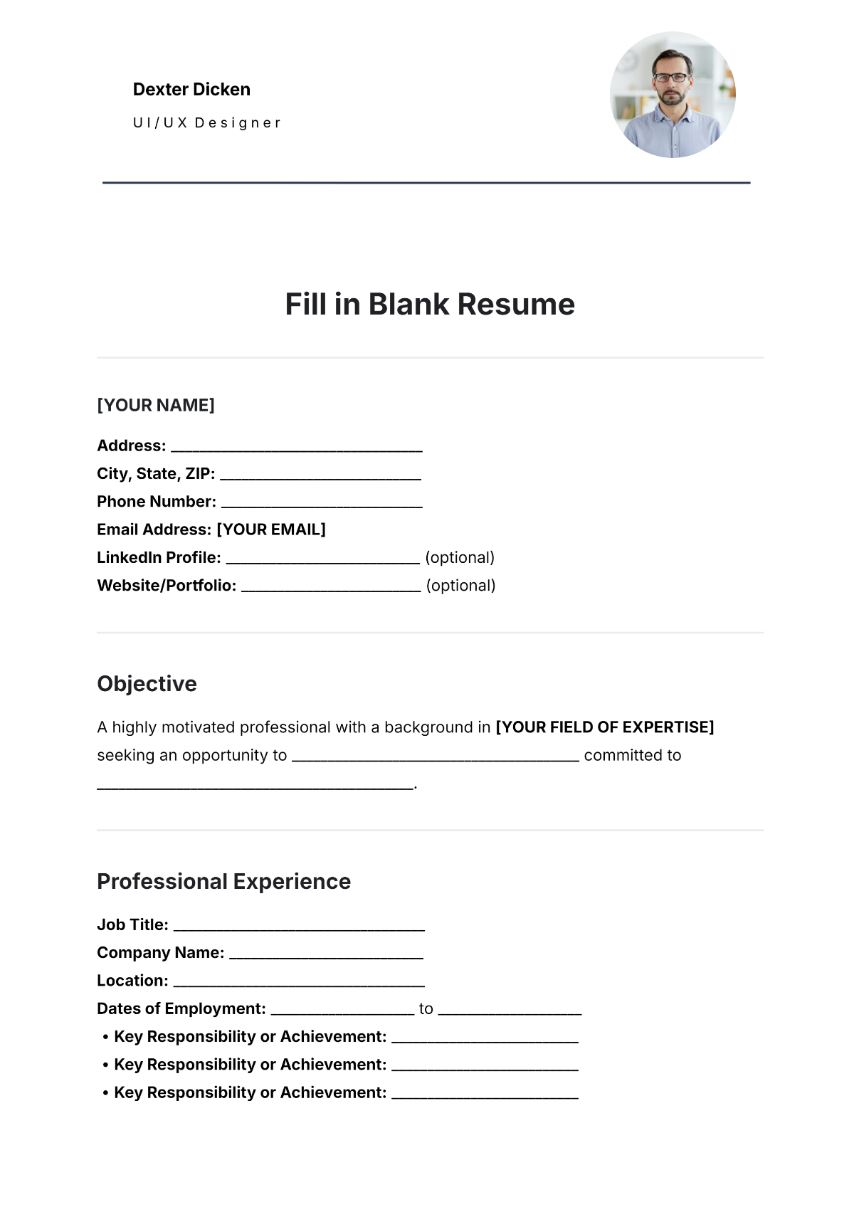 Free Fill In Blank Resume Template To Edit Online within Free Blank Resume Templates Printable