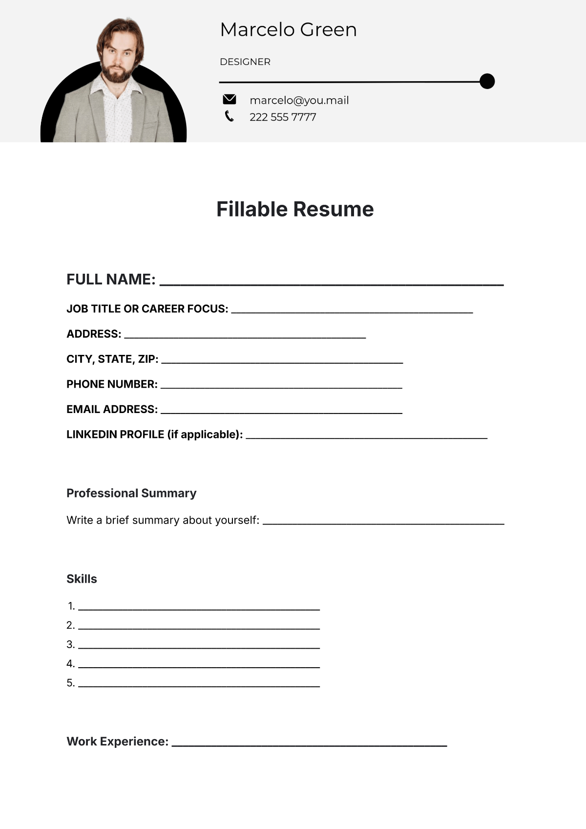 Free Fillable Resume Template To Edit Online pertaining to Free Blank Resume Templates Printable