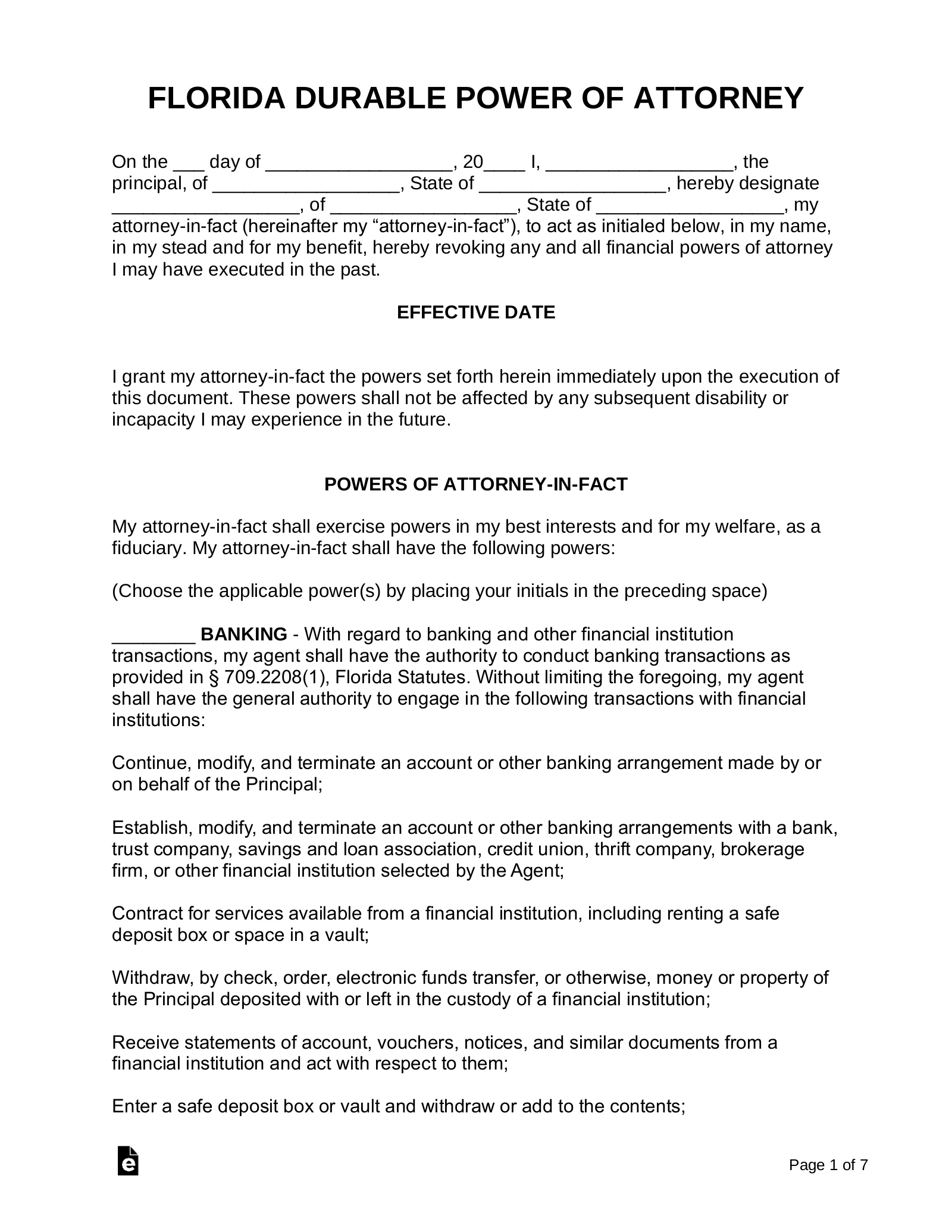 Free Florida Durable (Statutory) Power Of Attorney Form - Pdf with regard to Free Printable Durable Power Of Attorney Form Florida