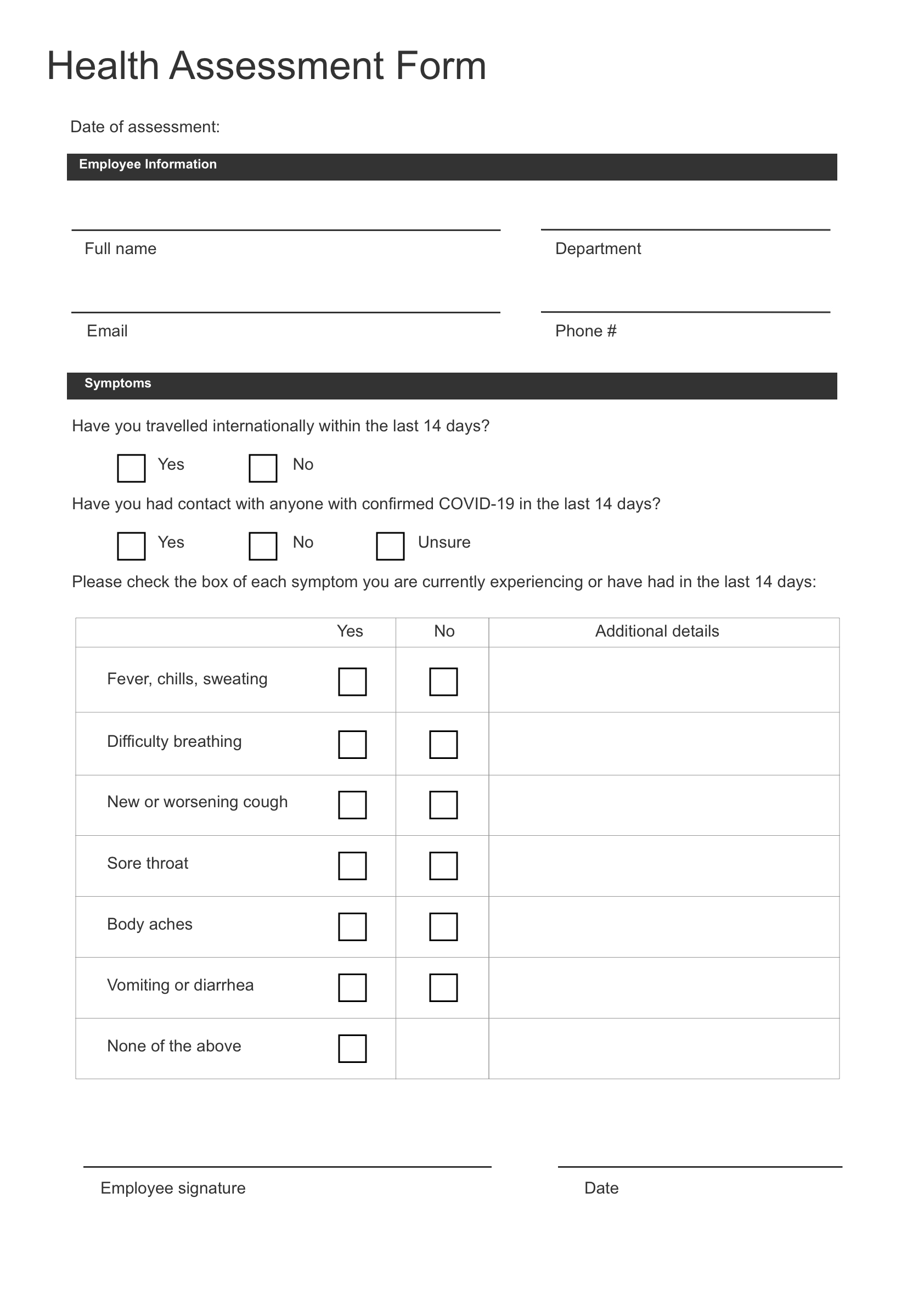 Free Form Download: The Digital Health Assessment Form - Goformz with Free Printable Patient Assessment Forms