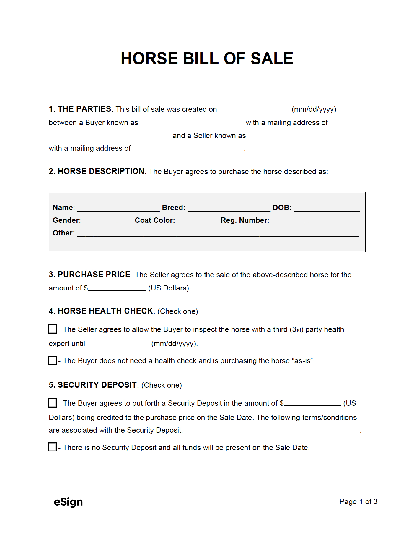 Free Horse Bill Of Sale Form | Pdf | Word with regard to Free Printable Printable Horse Bill Of Sale