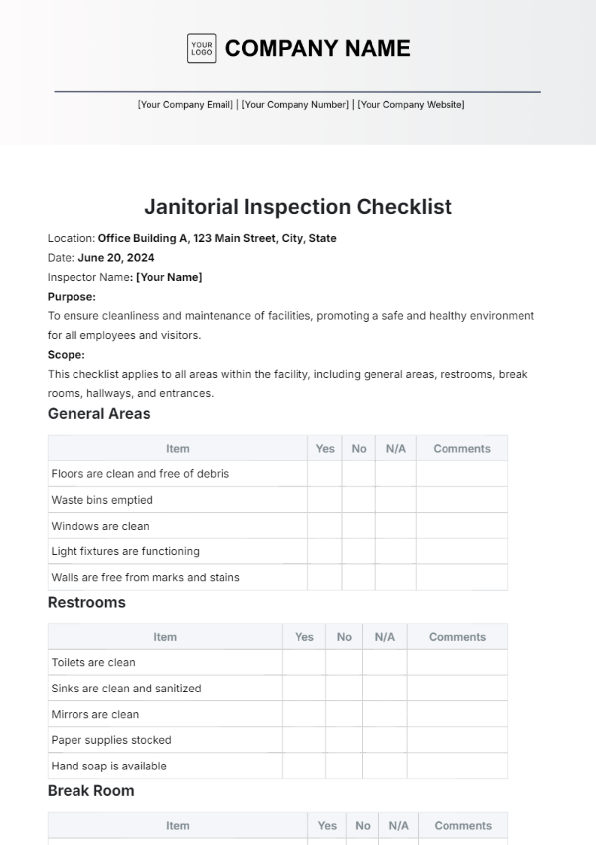 Free Janitorial Inspection Checklist Template To Edit Online within Commercial Cleaning Free Printable Janitorial Checklist Template