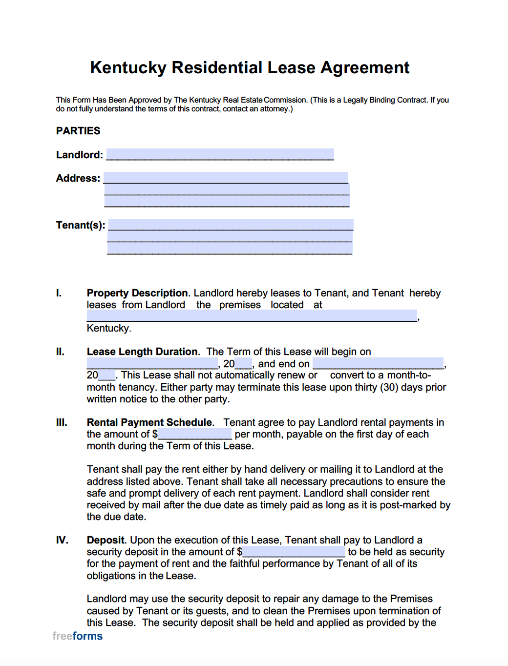 Free Kentucky Rental Lease Agreement Templates | Pdf | Word for Printable Lease Agreement Form Free