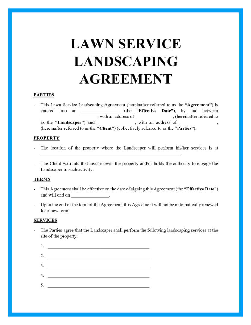 Free Lawn Service And Landscaping Contract intended for Printable Lawn Care Contract Template