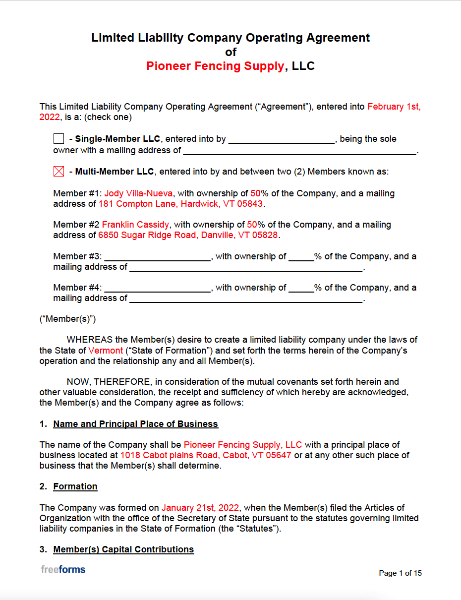 Free Llc Operating Agreement Template | Pdf | Word for Printable Llc Operating Agreement Form