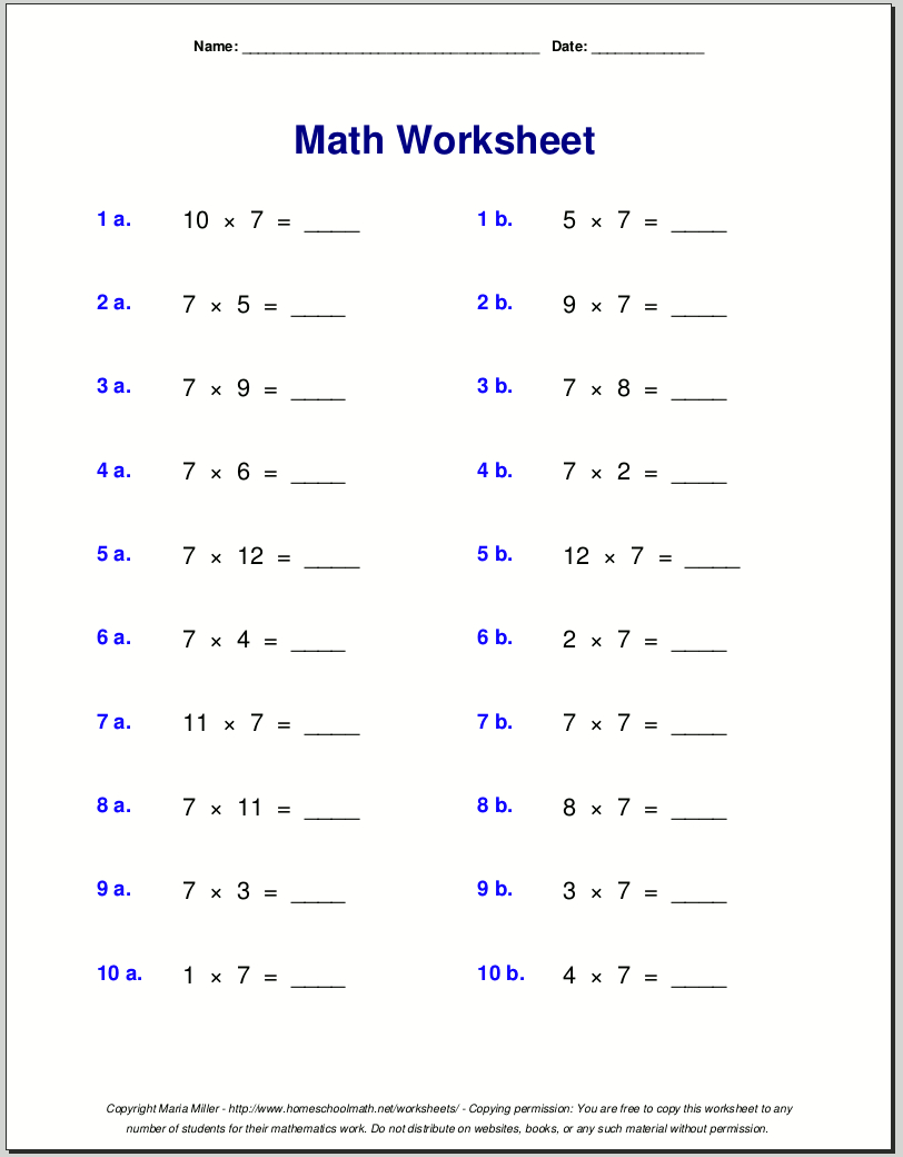 Free Math Worksheets with regard to 7Th Grade Math Printable Worksheets