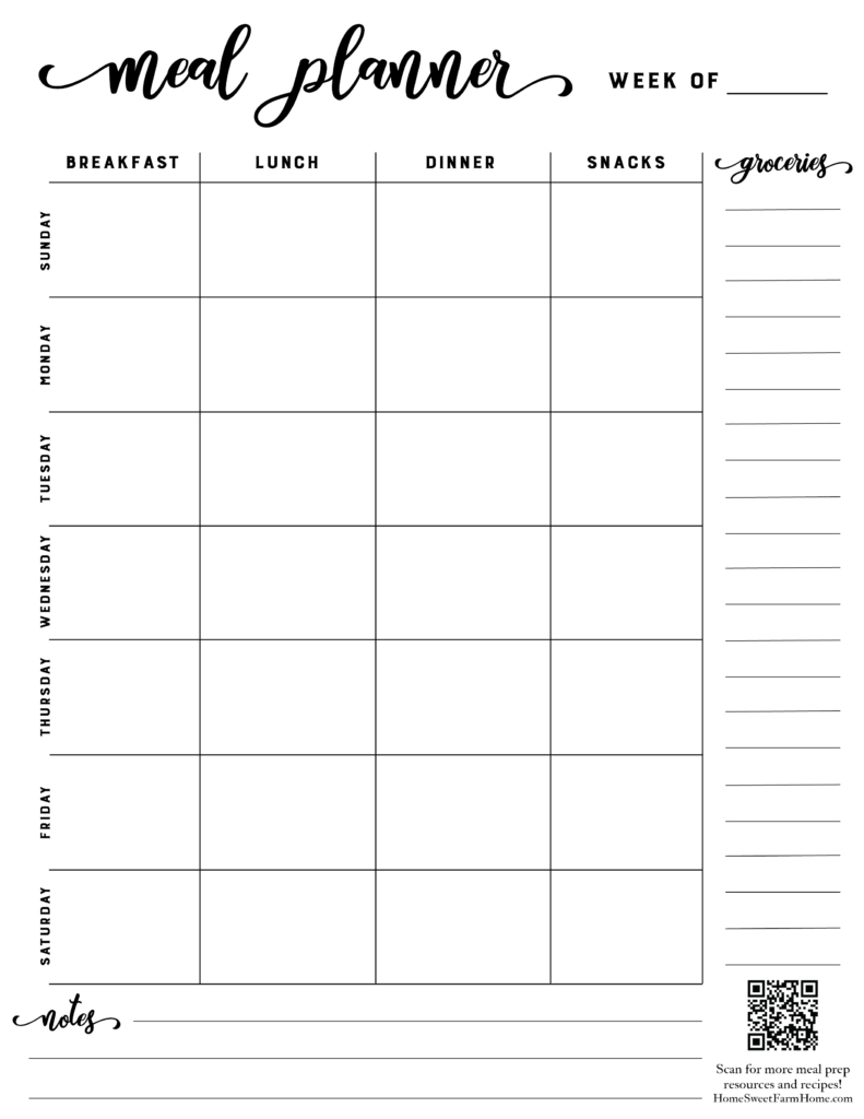 Free Meal Planner Template Printable - Home Sweet Farm Home in Weekly Menu Planner Printable Free