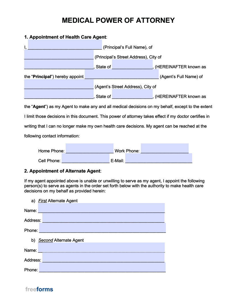 Free Medical Power Of Attorney Forms | Pdf | Word in Free Printable Medical Poa Form