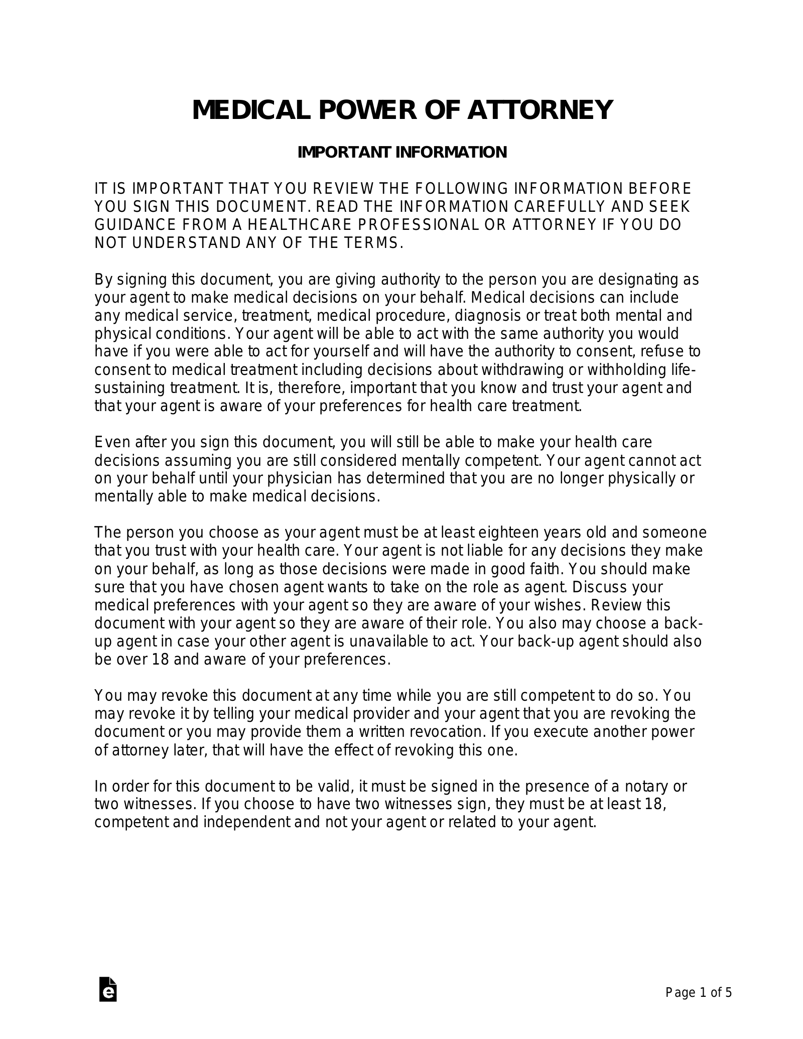 Free Medical Power Of Attorney (Mpoa) Form - Pdf | Word – Eforms within Medical Power of Attorney Form Free Printable