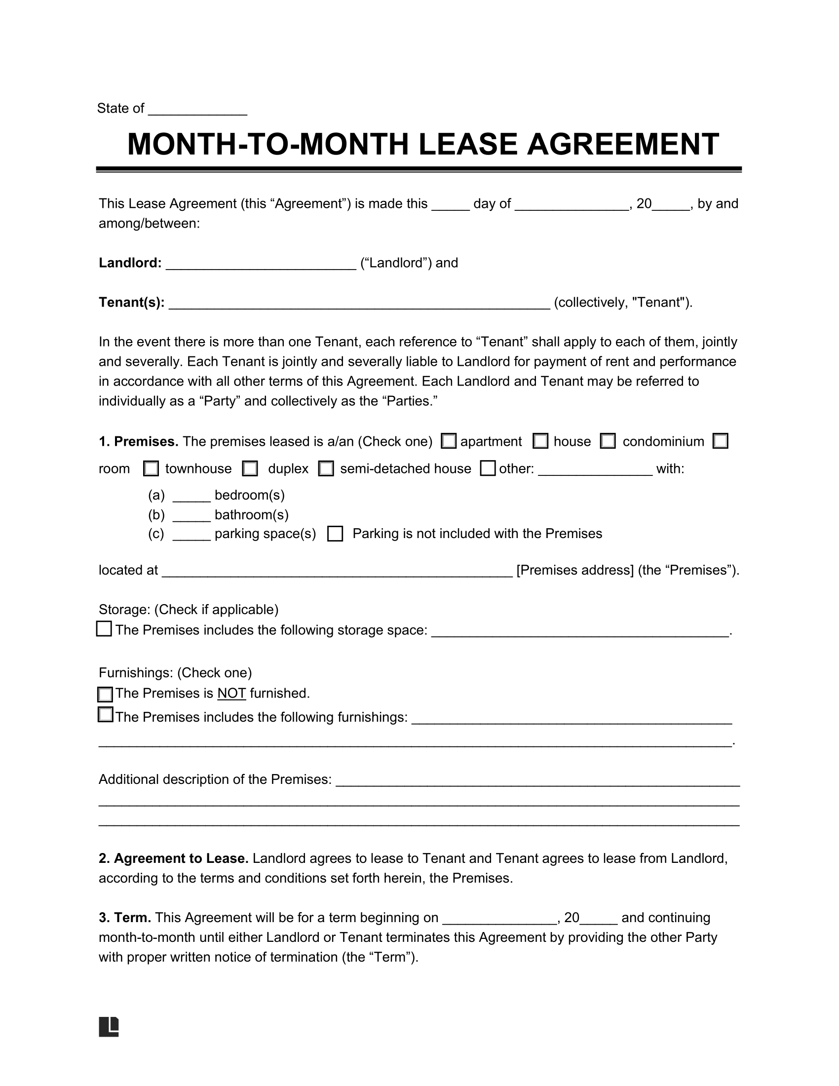 Free Month To Month Lease Agreement Template | Pdf & Word with regard to Free Printable Monthly Rental Agreement