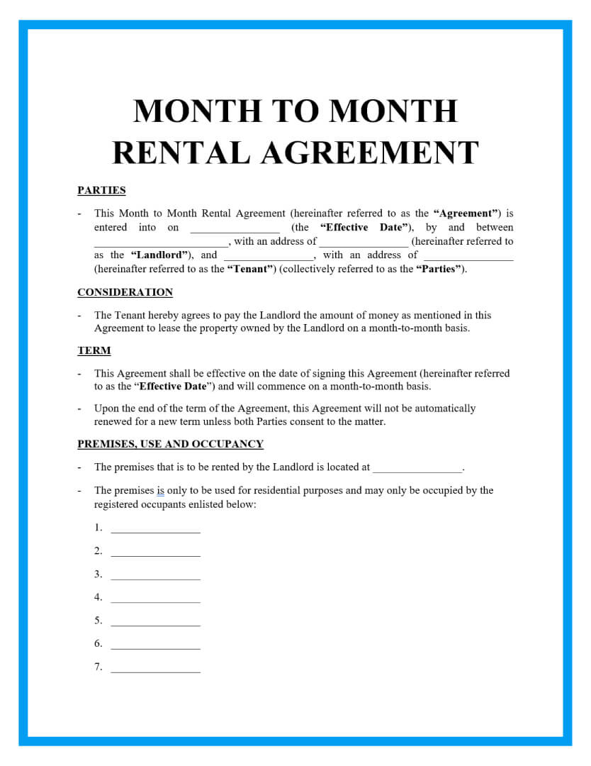 Free Month-To-Month Rental Agreements Sample within Free Printable Monthly Rental Agreement