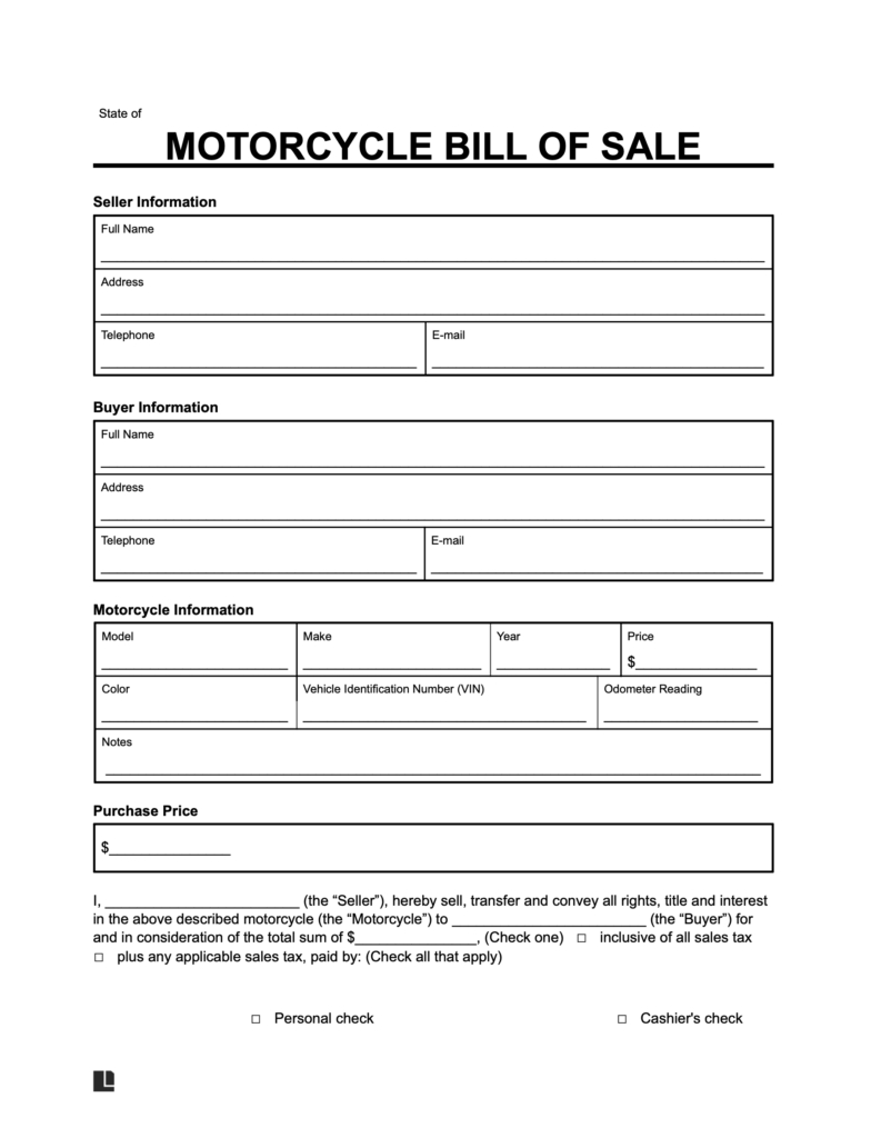 Free Motorcycle Bill Of Sale Form | Pdf & Word pertaining to Printable Bill of Sale For a Motorcycle