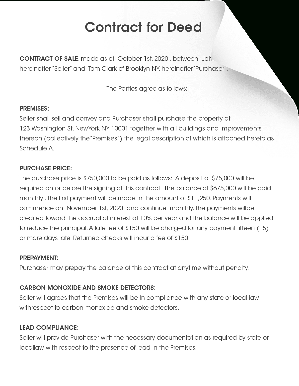 Free Online Contract For Deed Template Generator | Formpros with regard to Free Printable Contract For Deed Template