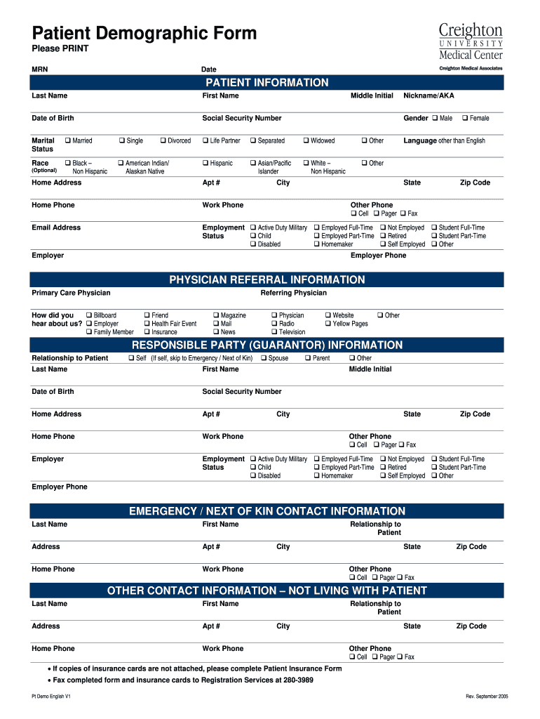 Free Patient Demographic Form Template: Fill Out & Sign Online for Free Printable Patient Demographic Form