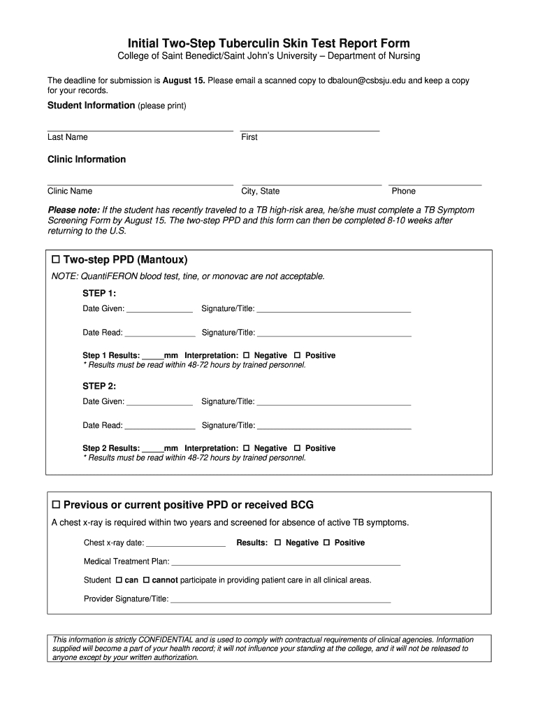 Free Printable 2 Step Tb Test Form Pdf Download: Fill Out & Sign with Printable Tb Skin Test Form