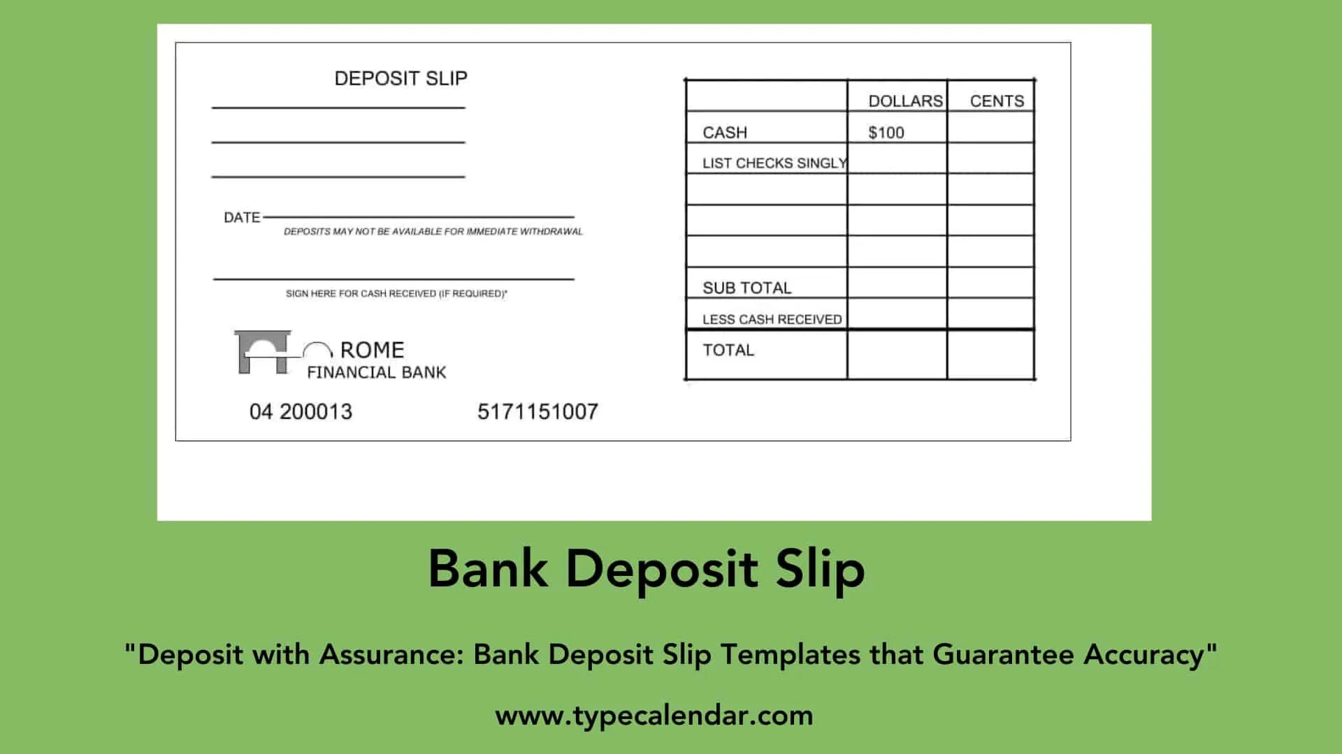 Free Printable Bank Deposit Slip Examples [Filled Out] +Pdf intended for Free Printable Deposit Slip