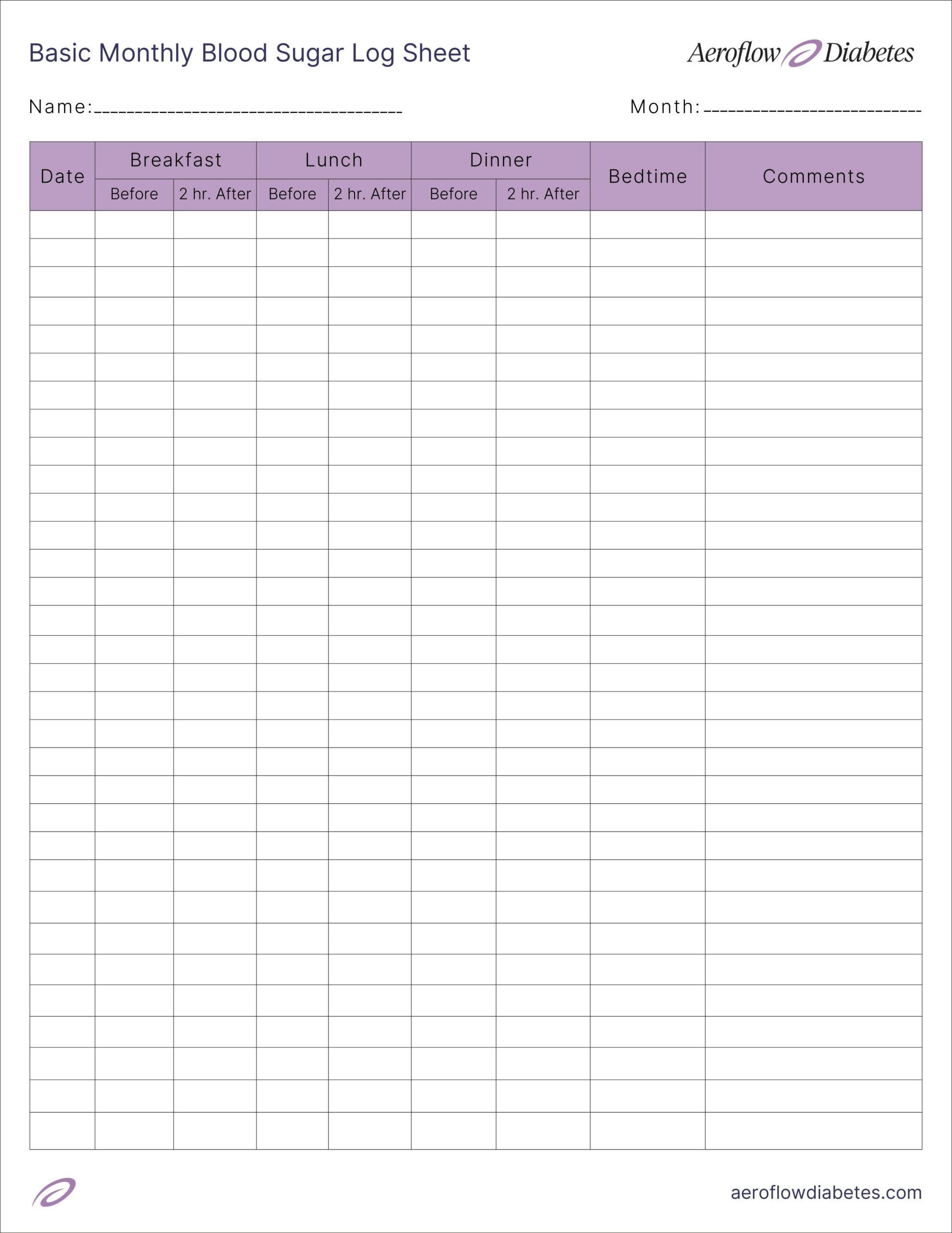 Free Printable Blood Sugar Log Sheet | Aeroflow Diabetes with Free Blood Sugar Log Printable