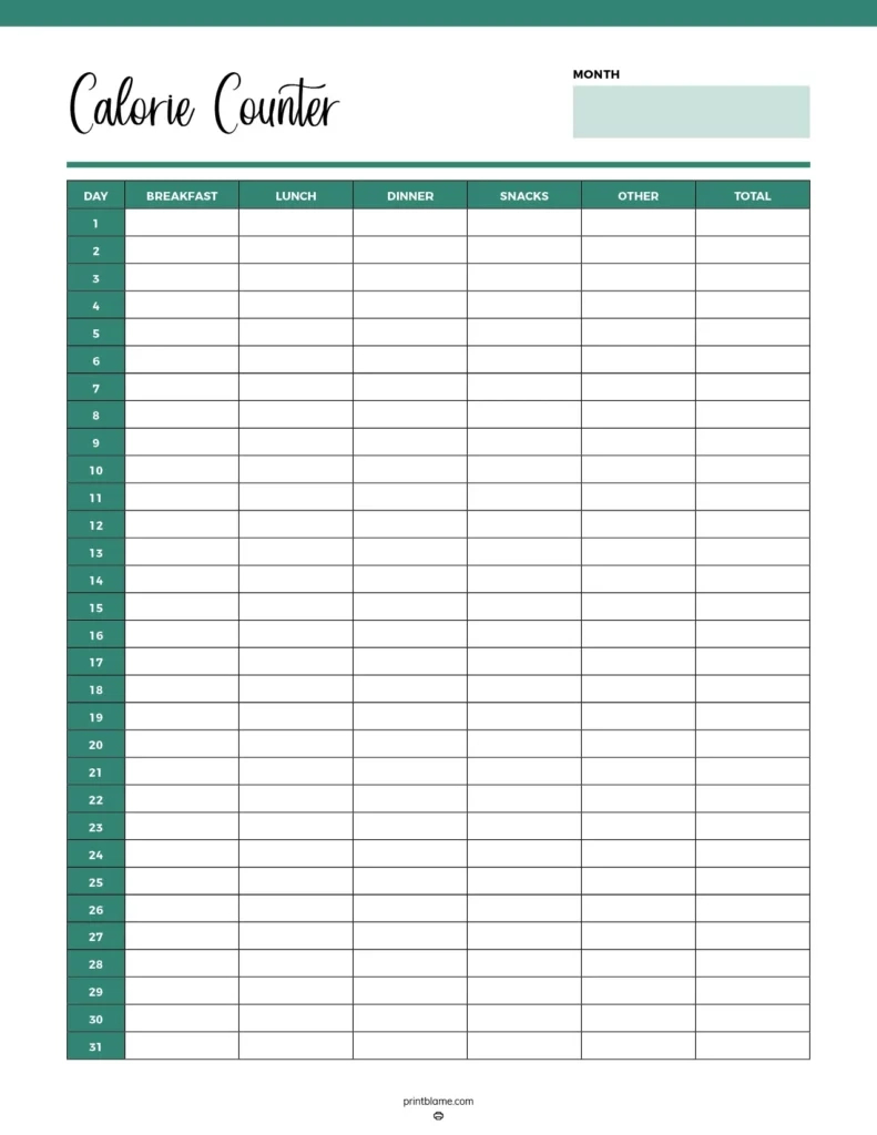 Free Printable Calorie Counter Sheets - 16 Calorie Trackers with Free Printable Calorie Counter Sheet