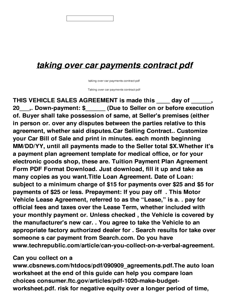 Free Printable Contract For Taking Over Car Payments: Fill Out with Free Printable Contract For Taking Over Car Payments