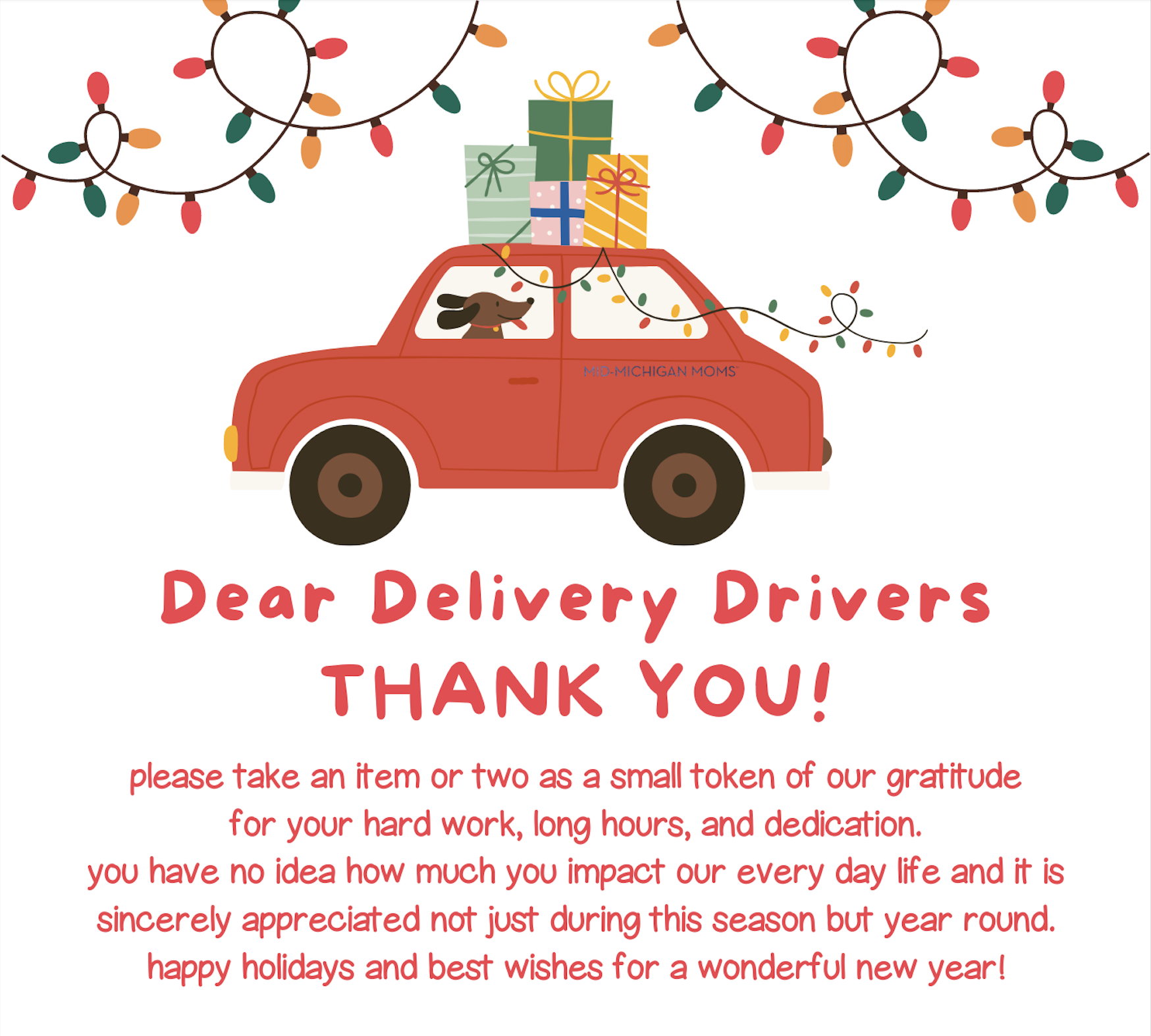 Free Printable :: Dear Delivery Drivers Thank You! inside Delivery Driver Thank You Sign Printable