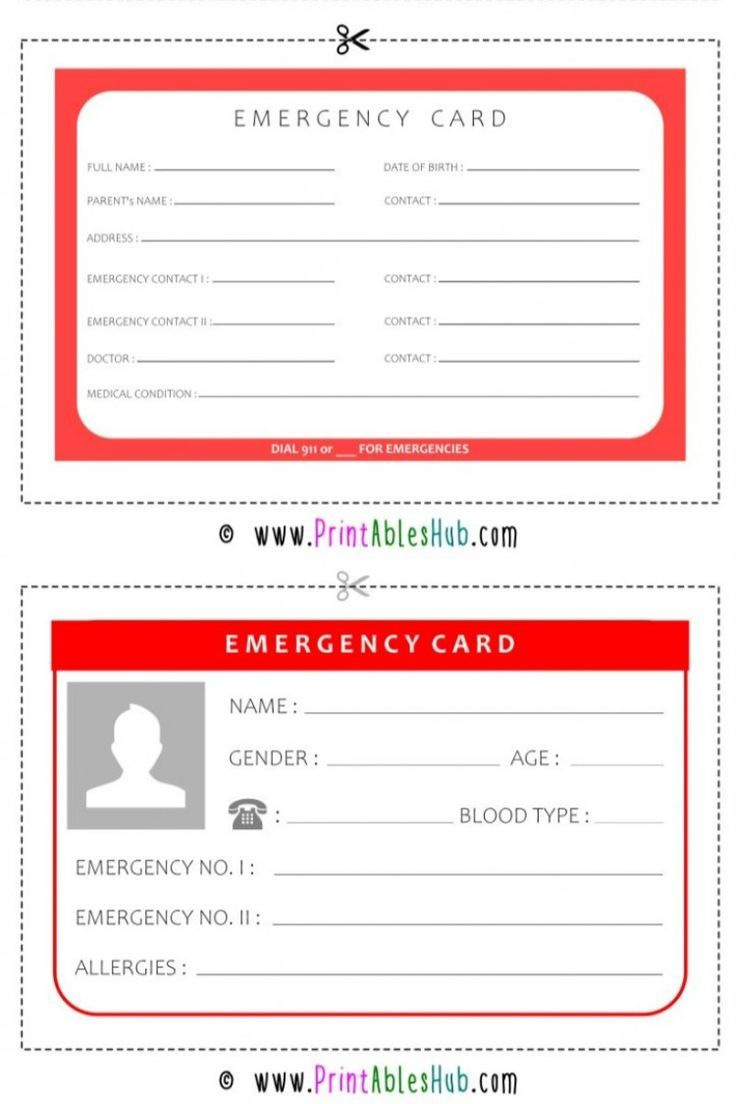 Free Printable Emergency Card Templates [Pdf Included] inside Free Printable Medical Wallet Card