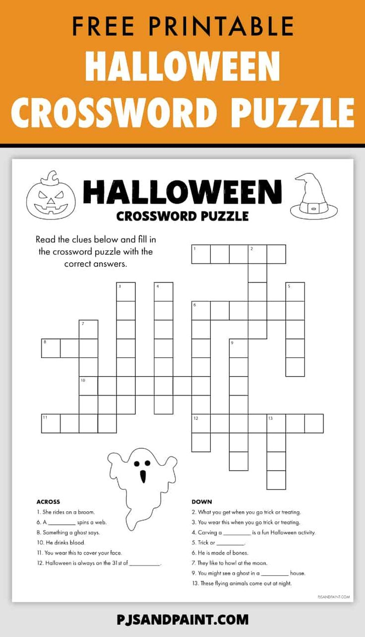 Free Printable Halloween Crossword Puzzle Pinterest for Crossword Puzzles For Halloween Printable