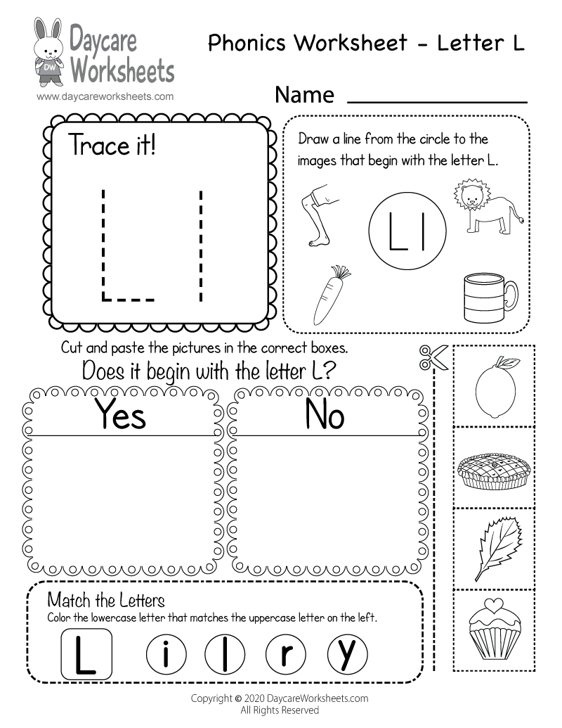 Free Printable Letter L Beginning Sounds Phonics Worksheet For intended for Free Printable Letter L Worksheets