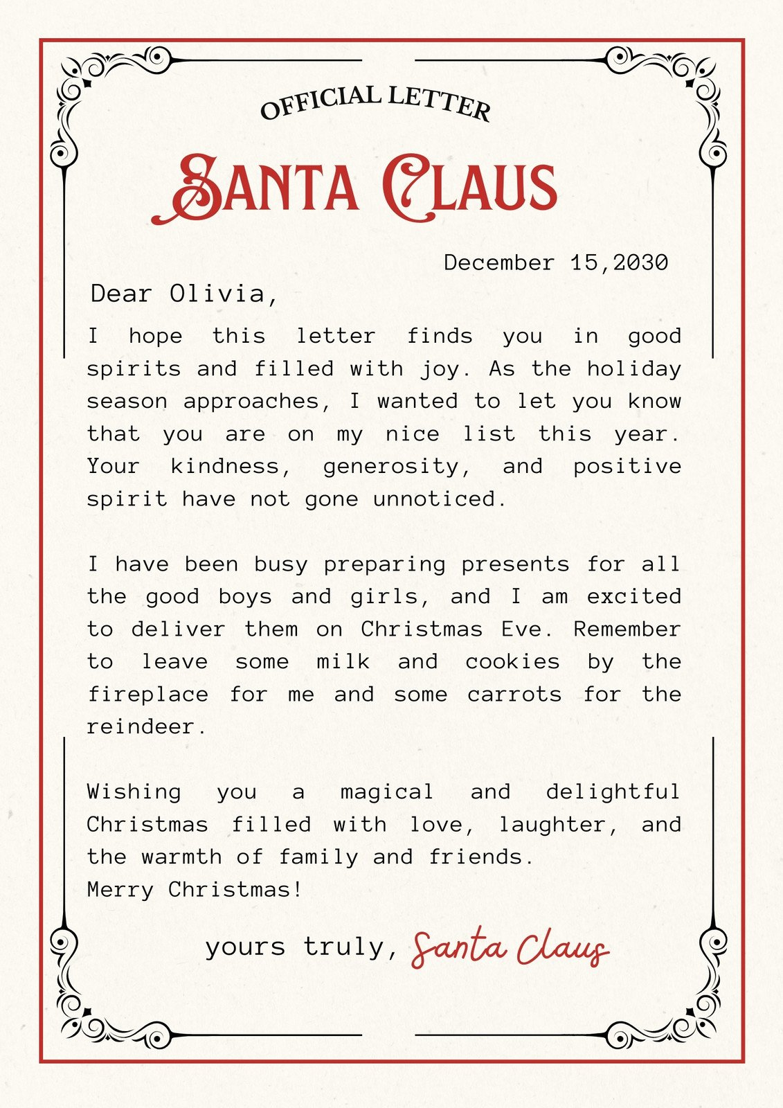 Free Printable Santa Letter Templates You Can Customize | Canva in Free Printable Letter From Santa Template Word Free Download