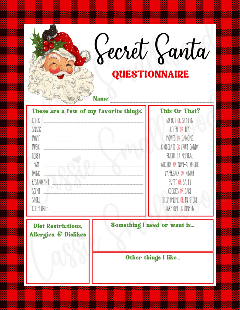 Free Printable Secret Santa Questionnaire Templates - Cassie Smallwood throughout Free Printable Secret Santa Form Printable