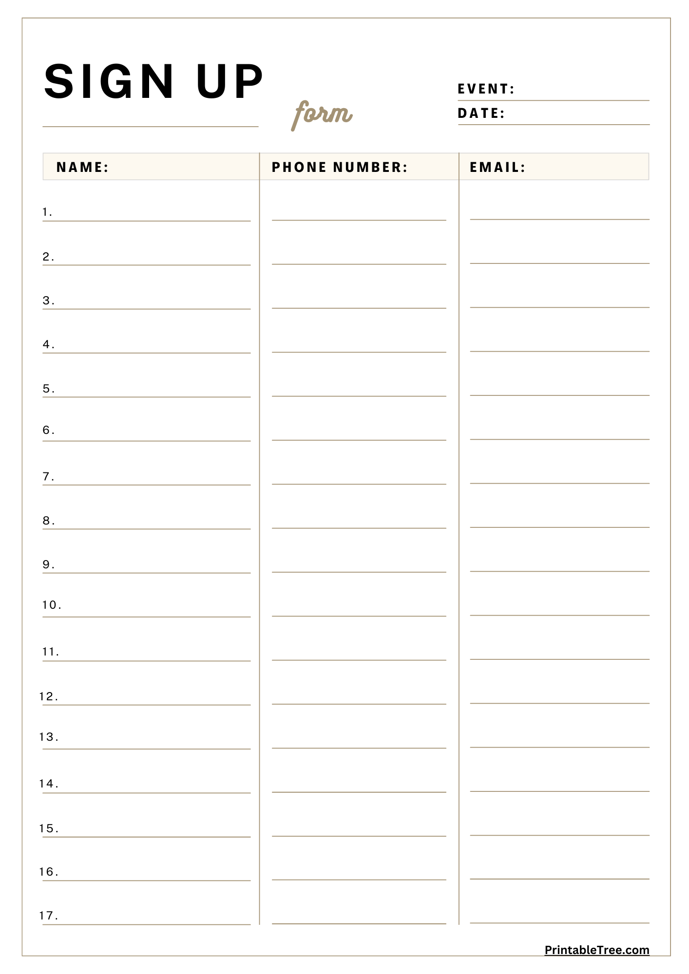 Free Printable Sign-Up And Sign-In Sheet Pdf Templates throughout Printable Free Sign in Sheets