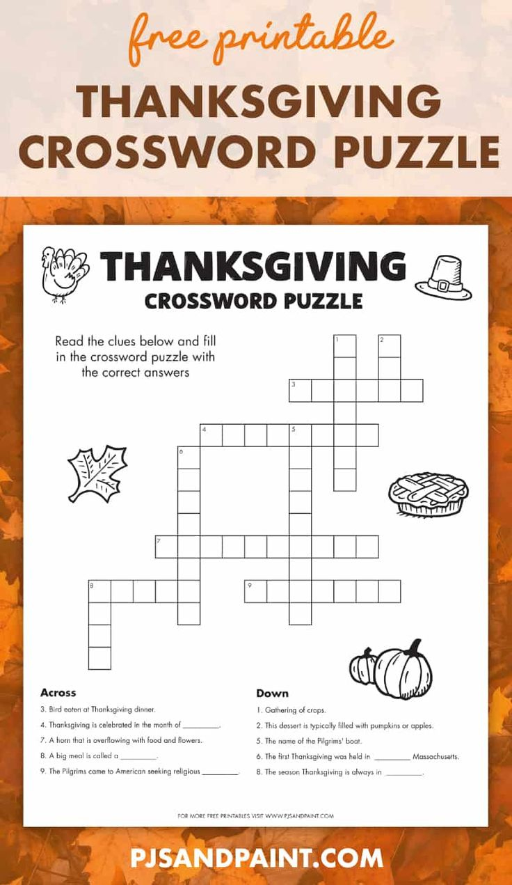 Free Printable Thanksgiving Crossword Puzzle throughout Free Printable Thanksgiving Crossword Puzzles For Adults