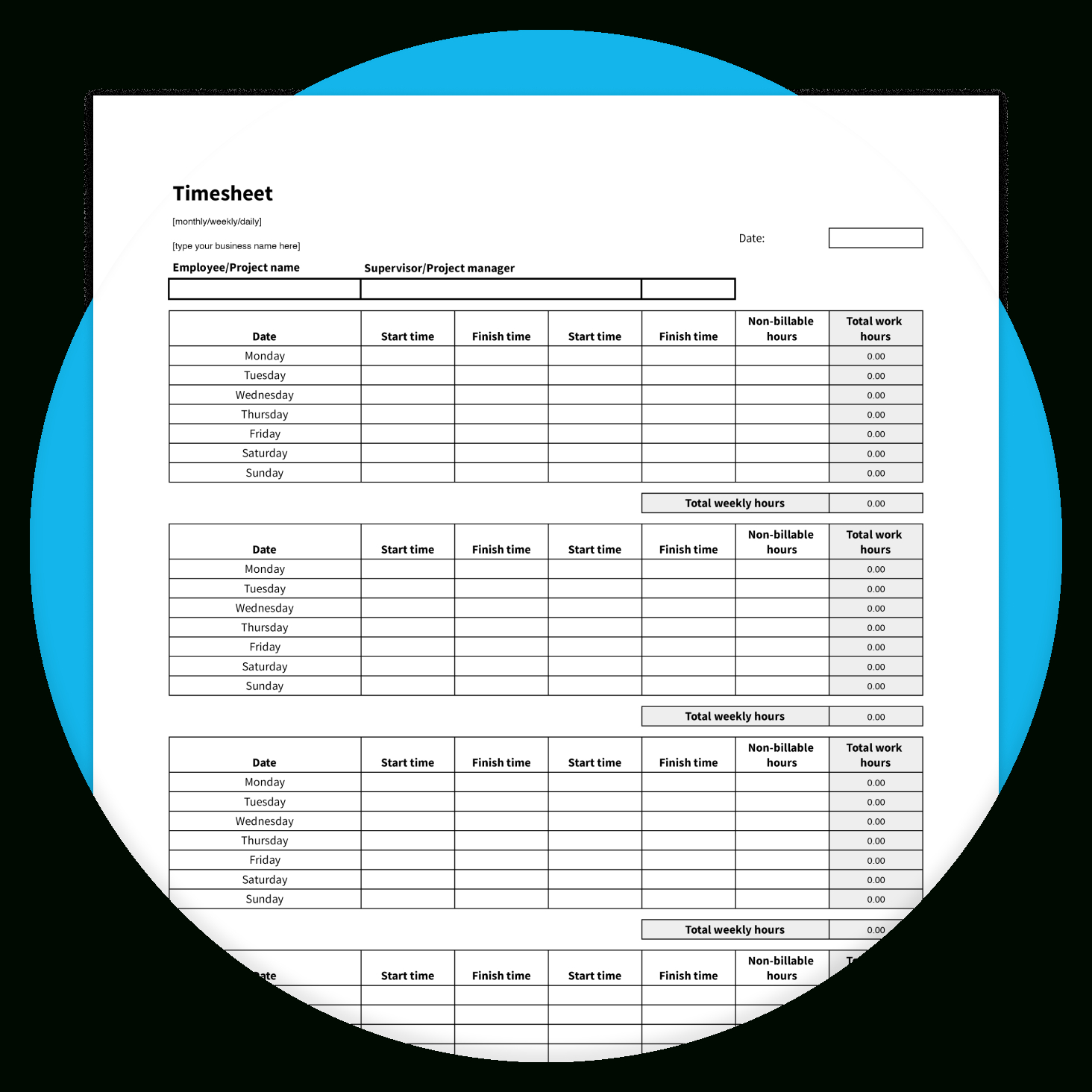 Free Printable Timesheet Template For Small Businesses | Xero Ca in Free Printable Timesheets For Employees