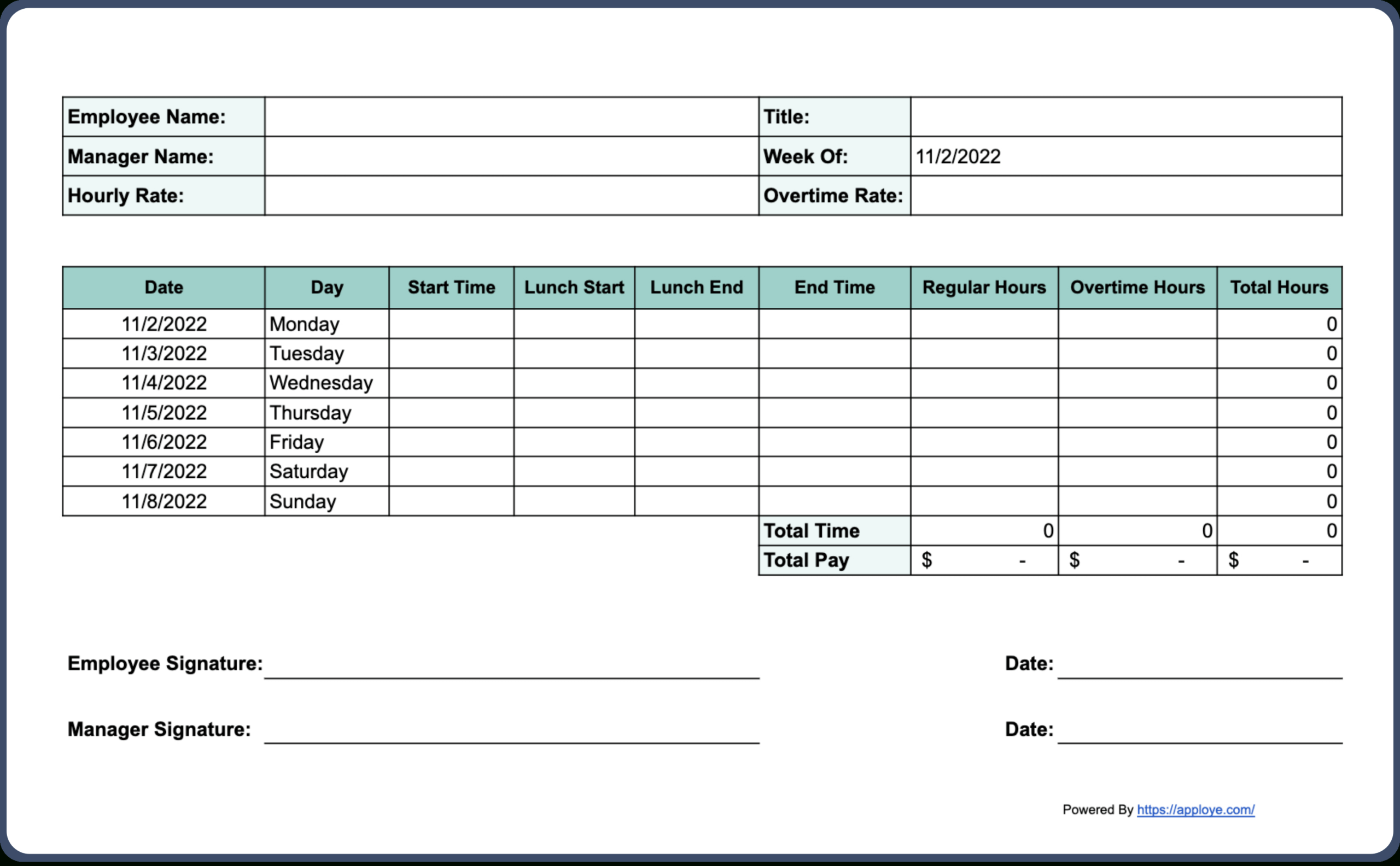 Free Printable Timesheet Templates (Excel, Word, Pdf) in Free Printable Weekly Time Sheet