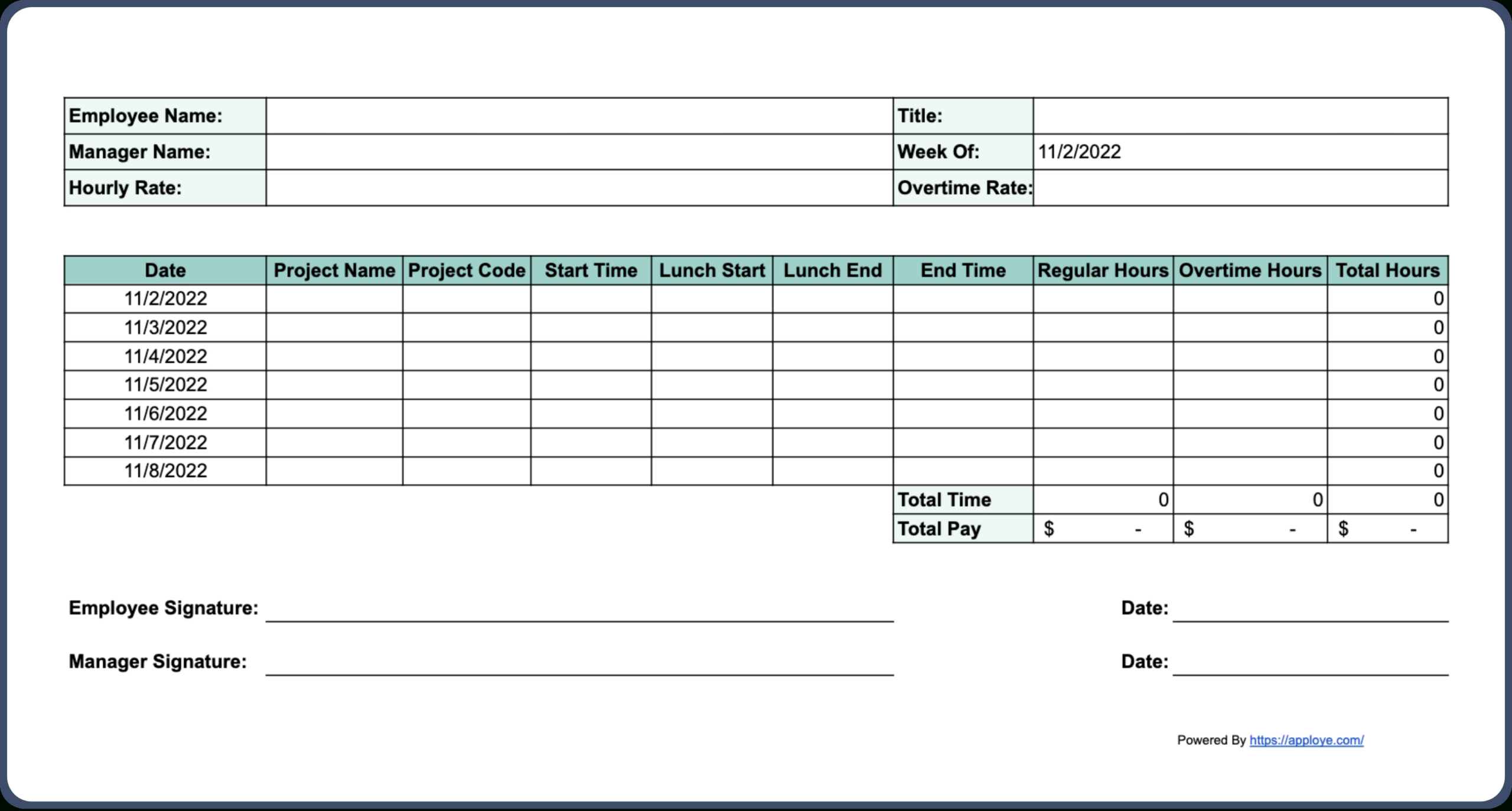 Free Printable Timesheet Templates (Excel, Word, Pdf) within Free Printable Timesheets For Employees