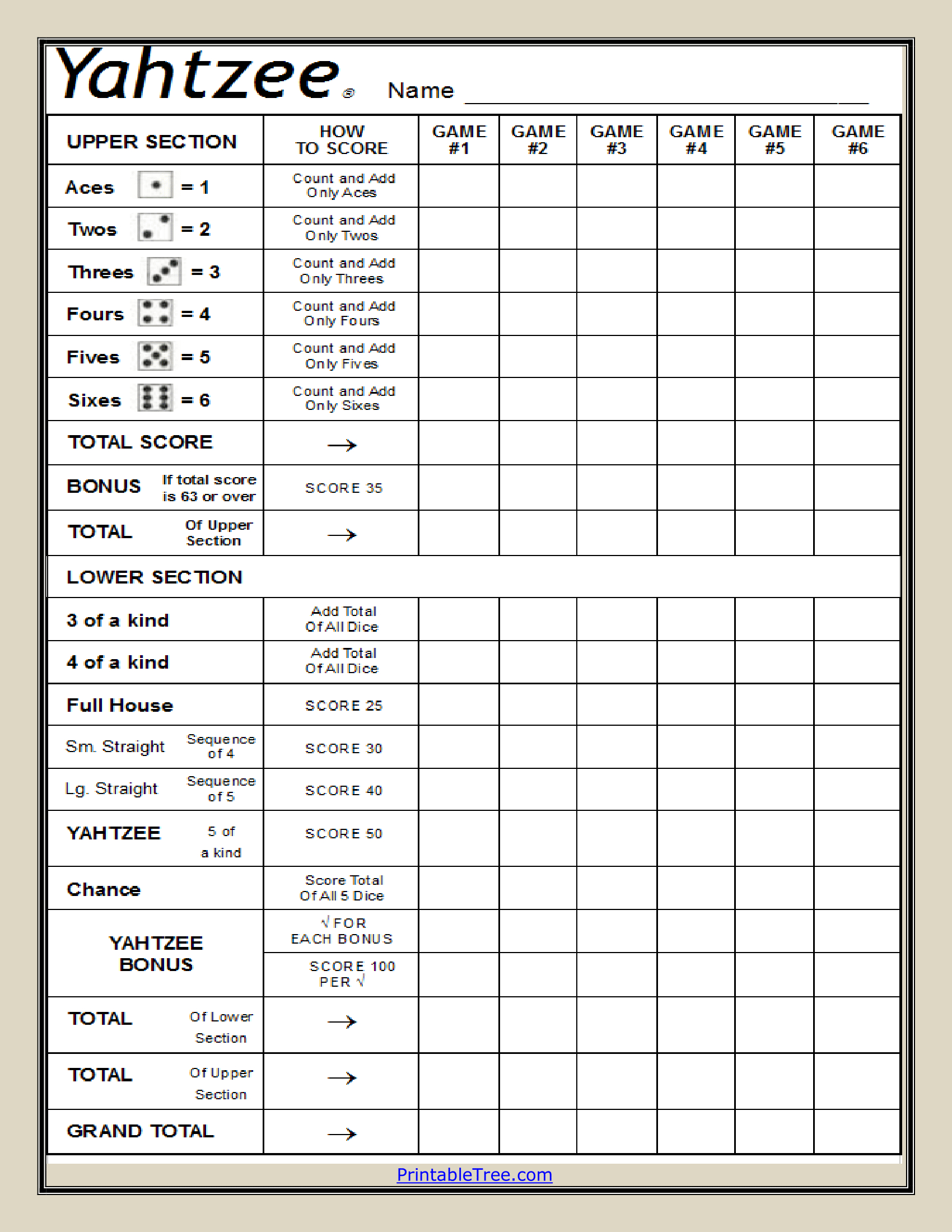 Free Printable Yahtzee Score Card Sheets Pdf Templates for Yahtzee Score Sheet Printable Free