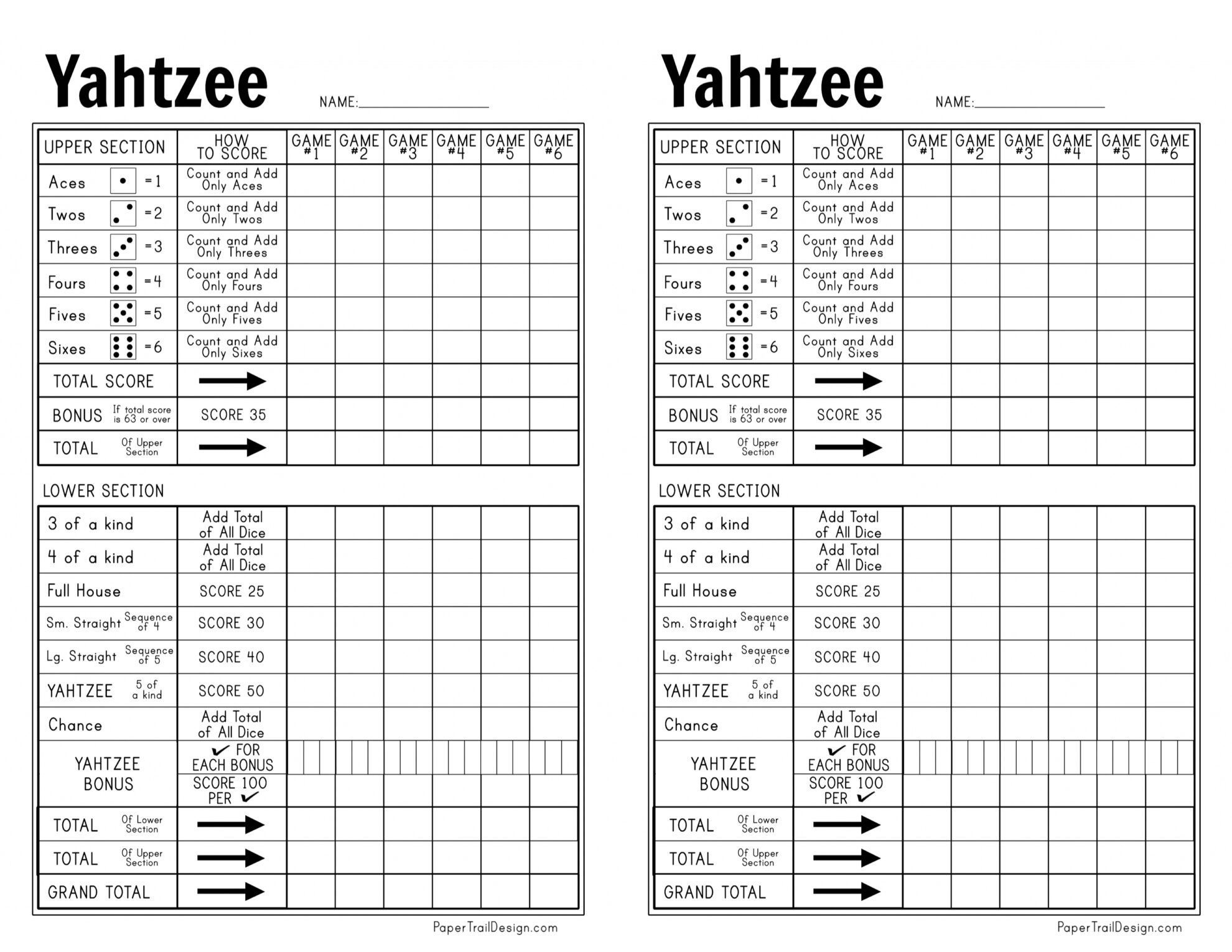 Free Printable Yahtzee Score Cards with regard to Yahtzee Score Sheet Printable Free