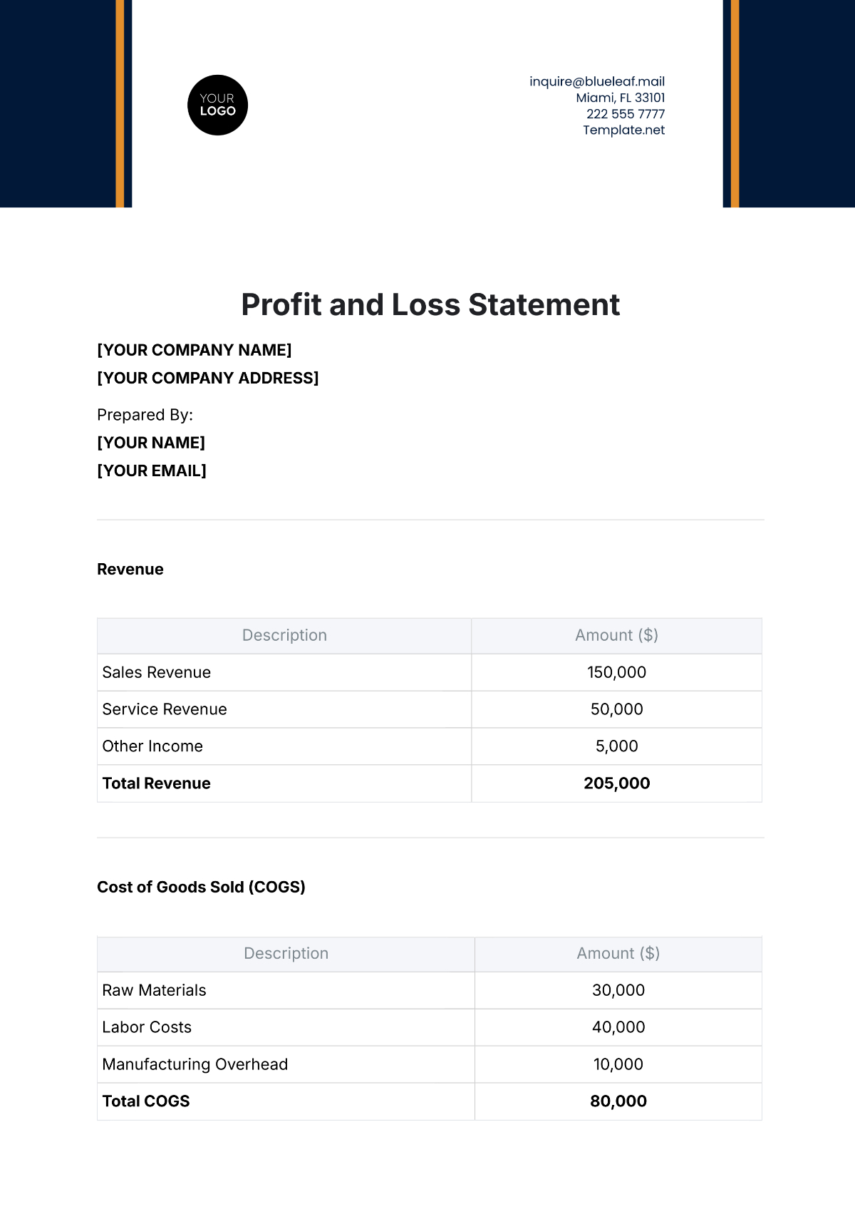 Free Profit And Loss Statement Templates To Edit Online And Print regarding Free Printable Profit Loss Statement