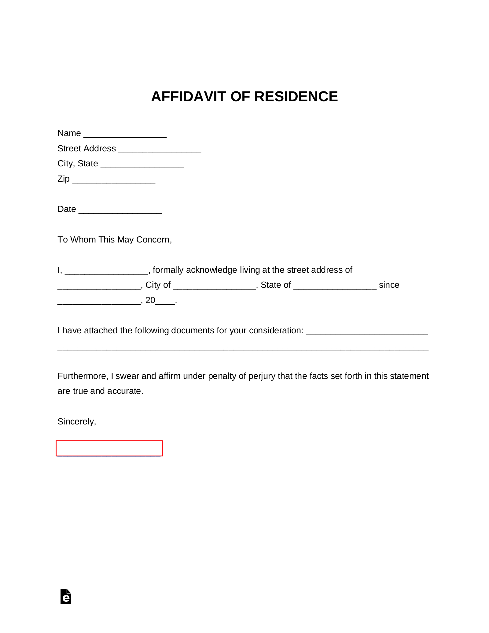 Free Proof Of Residency Letter (Affidavit Of Residence) - Pdf pertaining to Printable Proof of Residency Letter