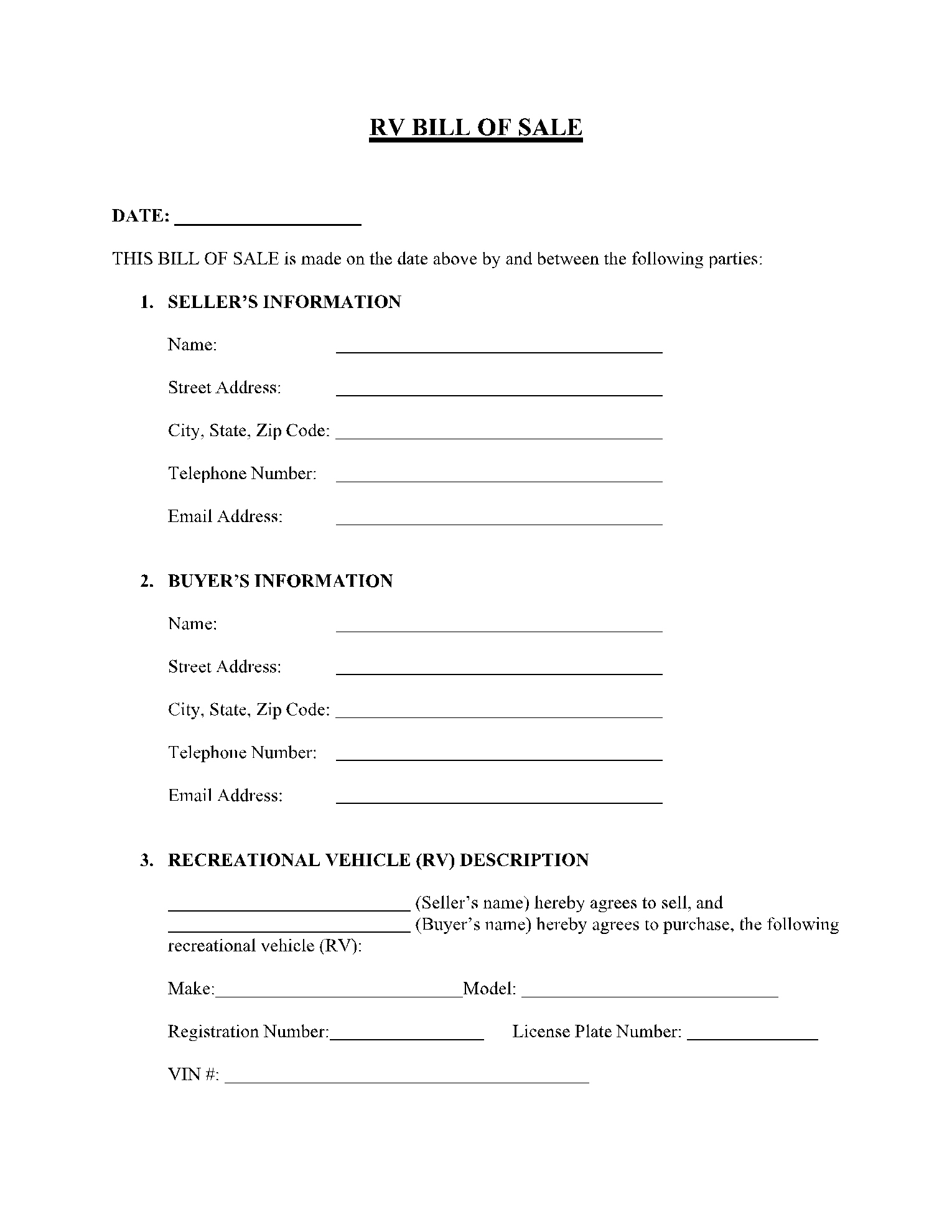 Free Recreational Vehicle (Rv) Bill Of Sale Template | Cocosign regarding Printable Bill Of Sale Rv