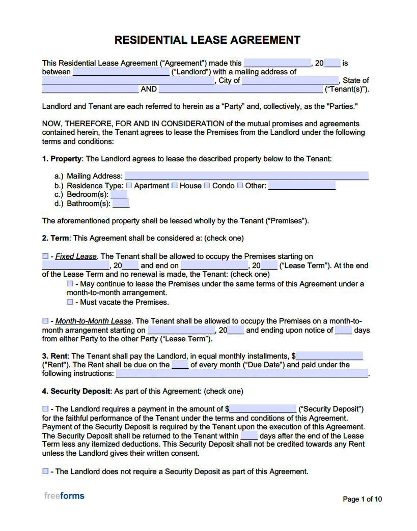 Free Rental / Lease Agreement Templates | Pdf | Word for Pdf Downloadable Free Printable Lease Agreement