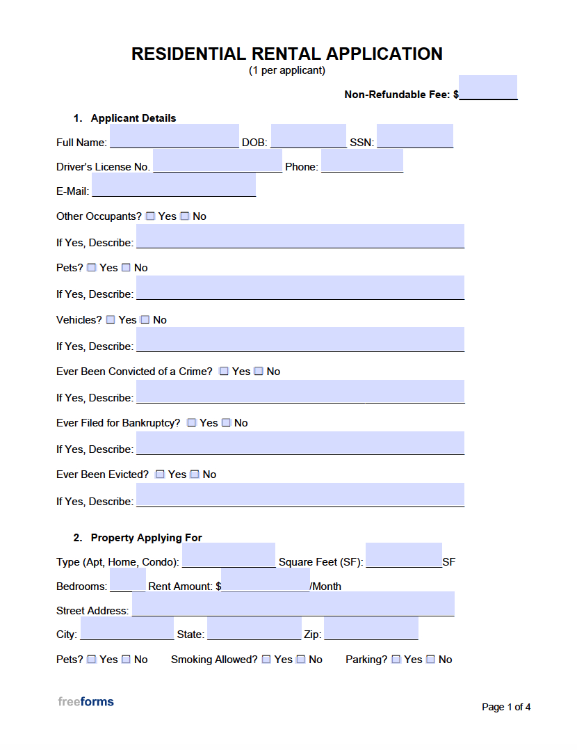 Free Residential Rental Application Form | Pdf | Word within Free Printable Rental Application Forms