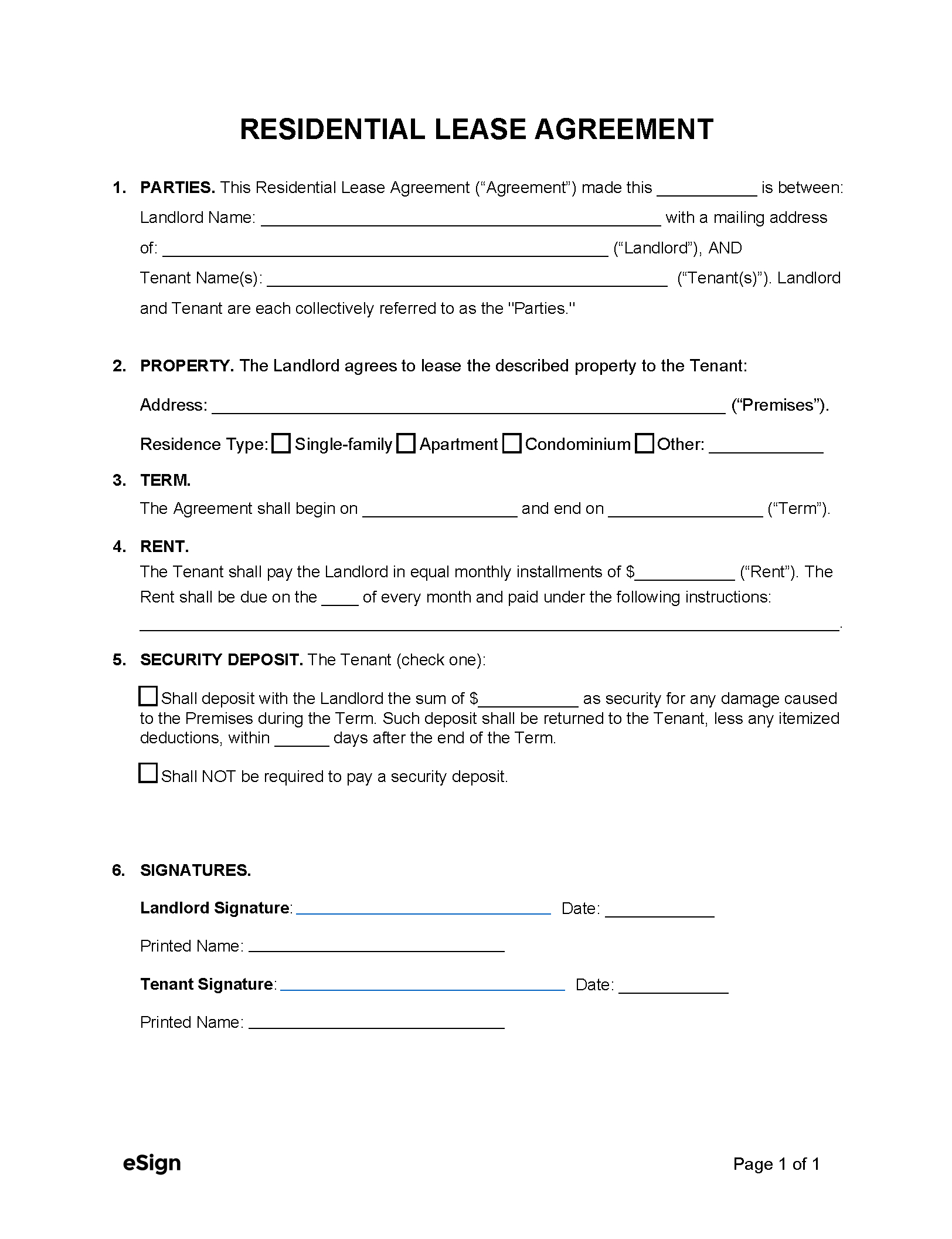 Free Simple (1-Page) Lease Agreement Template | Pdf | Word within Printable Lease Agreement Form Free