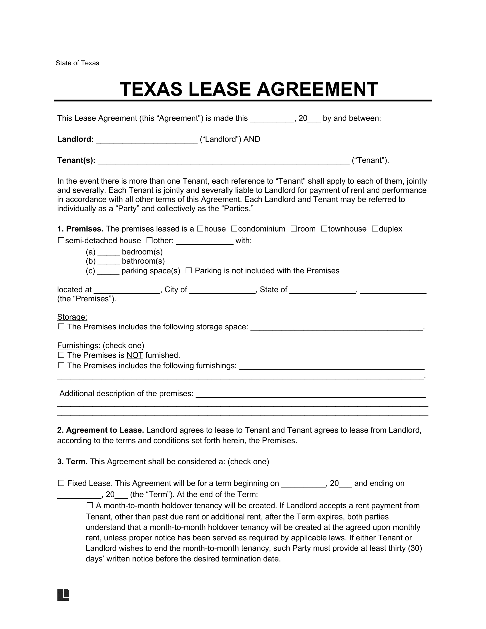 Free Texas Lease Agreement Templates | Pdf & Word throughout Pdf Downloadable Free Printable Lease Agreement