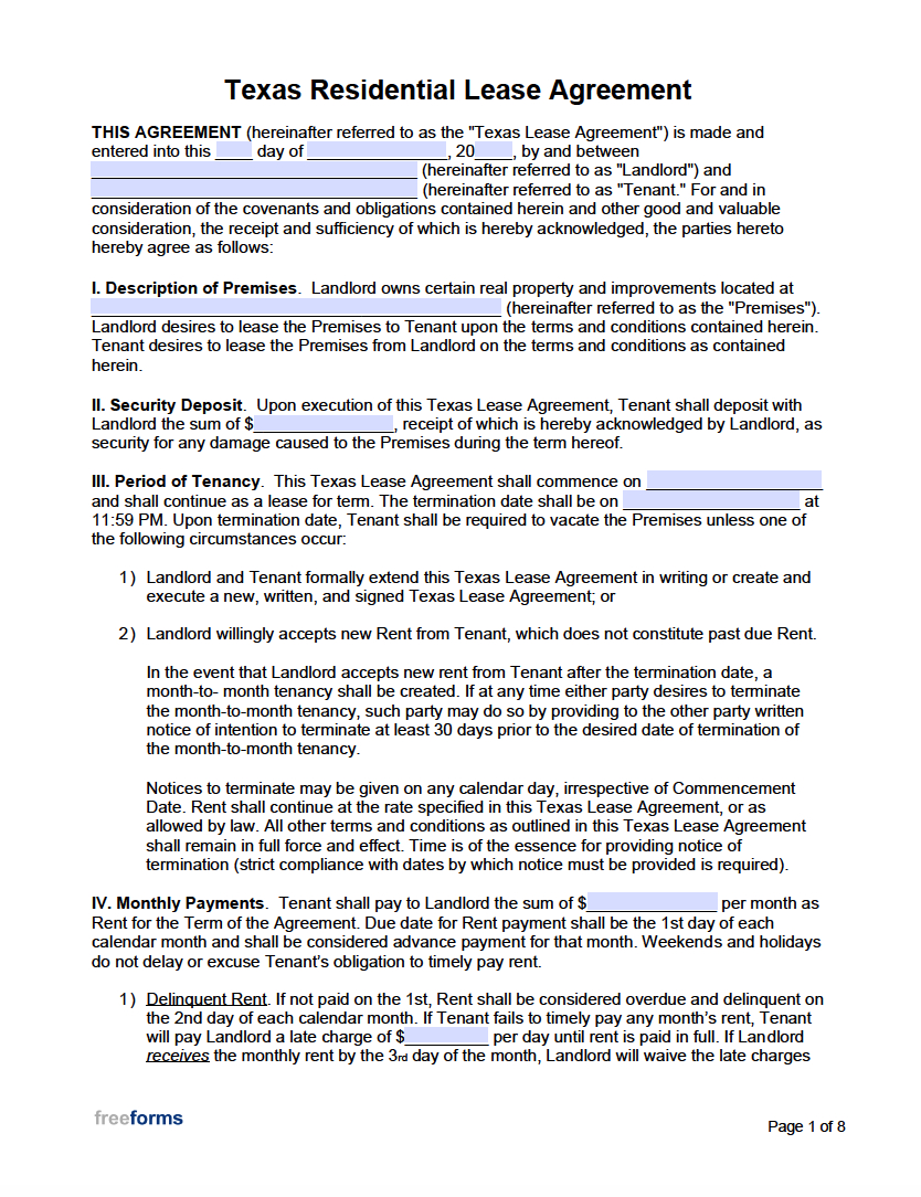 Free Texas Rental Lease Agreement Templates | Pdf | Word regarding Free Printable Rental Agreement Texas