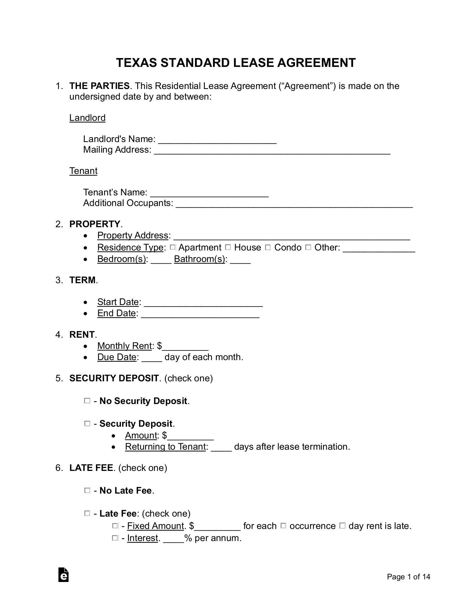 Free Texas Standard Residential Lease Agreement - Pdf | Word – Eforms with Free Printable Rental Agreement Texas