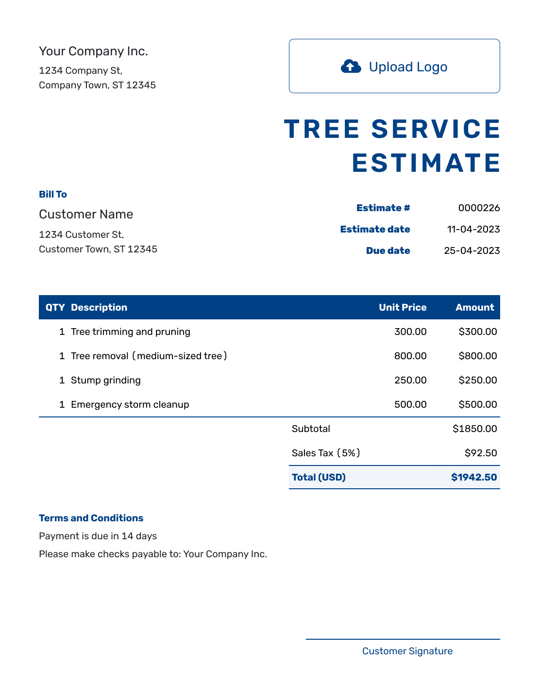 Free Tree Service Estimate Template | Docelf within Printable Tree Service Estimate Template