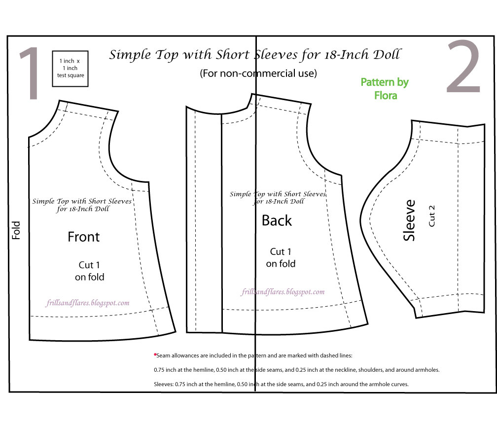 Frills And Flares: A Simple Top With Short Sleeves---Free Pdf with Free Printable Doll Clothes Patterns For 18 Inch Dolls